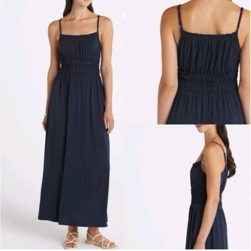 Nine Britton Navy Sleeveless Milkmaid Flowy Grecian Goddess Maxi Dress Size XL‎